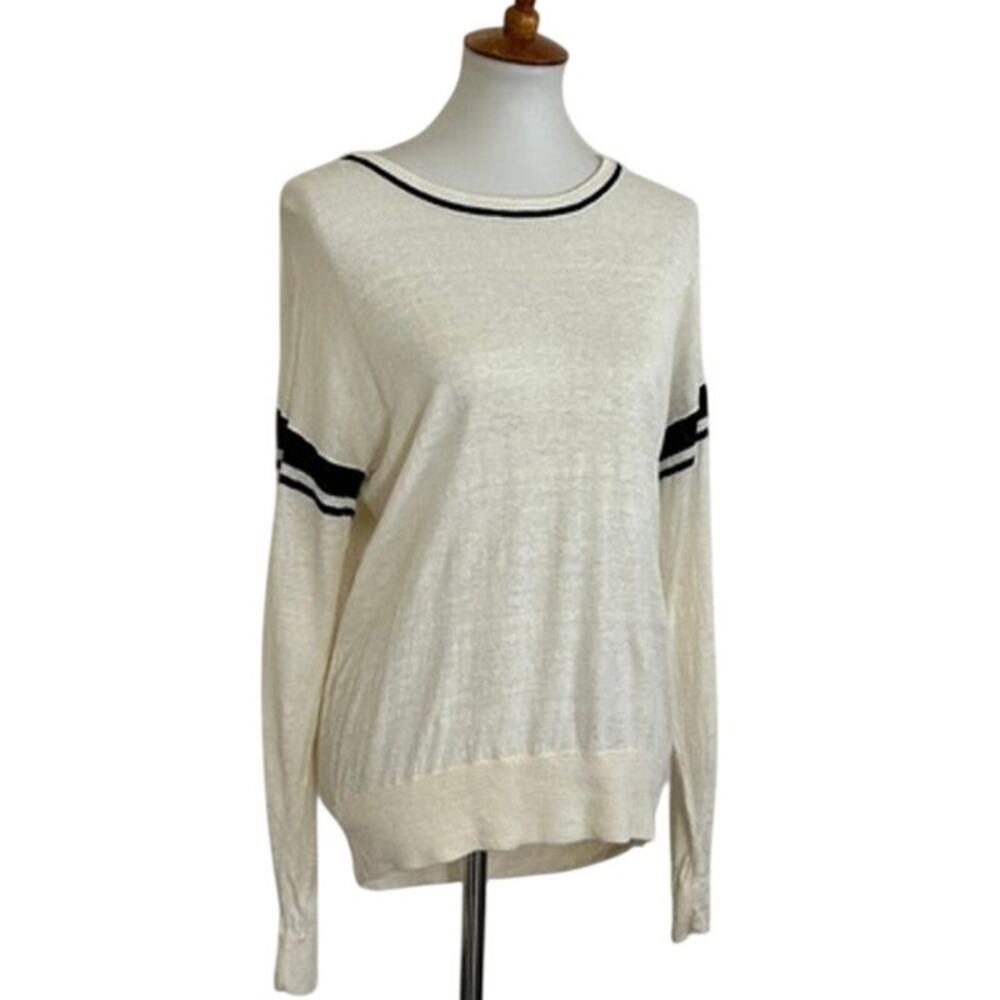 Madewell Linen Off White and Black Relaxed Knit Top Medium